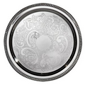 14" Silver Plated Round Gadroon Etched Indonesia Tray